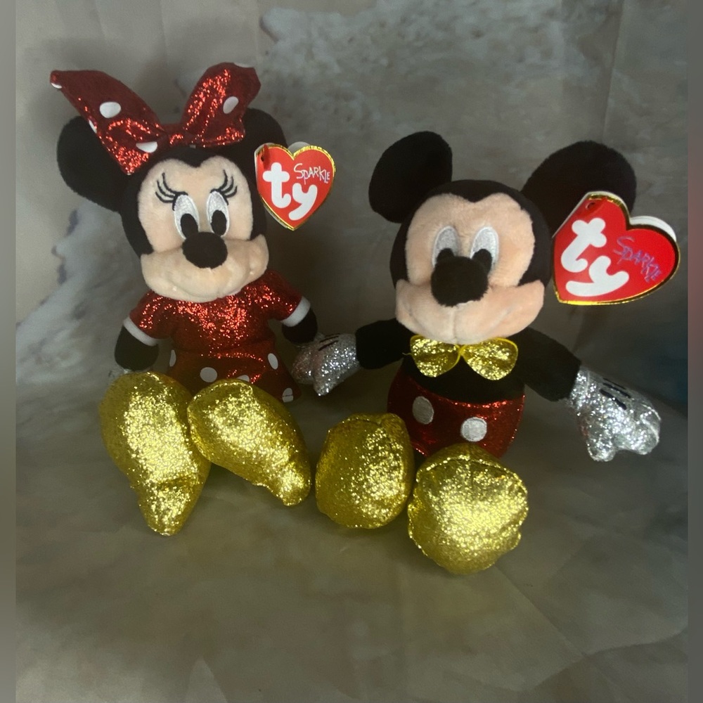 Ty Toys - 2021 Disney Sparkle Minnie and Mickey Mouse Beanie Babies Set